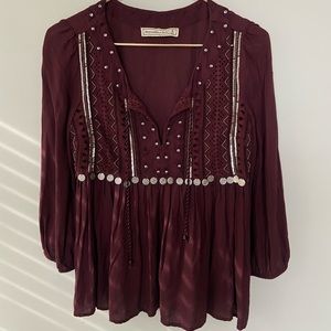 Abercrombie and fitch maroon top with bead details